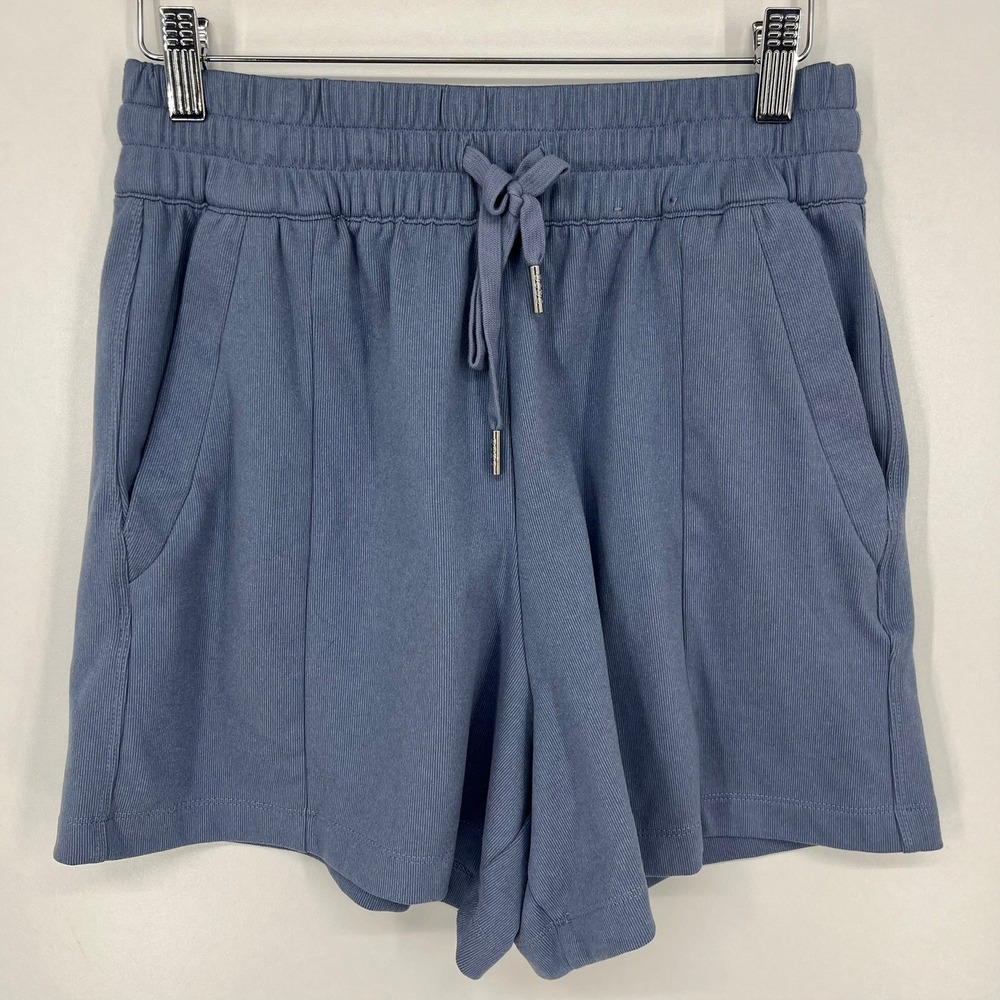 BCBG Womens Ribbed Knit Drawstring Shorts Blue Grey‎ Size Small Loungewear